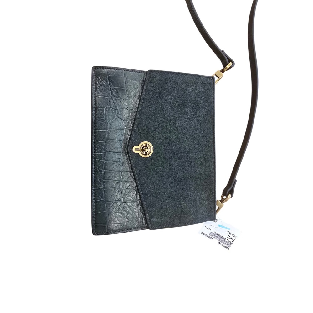 🆕️Fossil Forest Green Croc Embossed Leather Nubuck Suede Crossbody Bag Turnlock - Picture 3 of 15